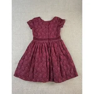 Carters Girls Dress Lace Velvet Burgundy Size 8